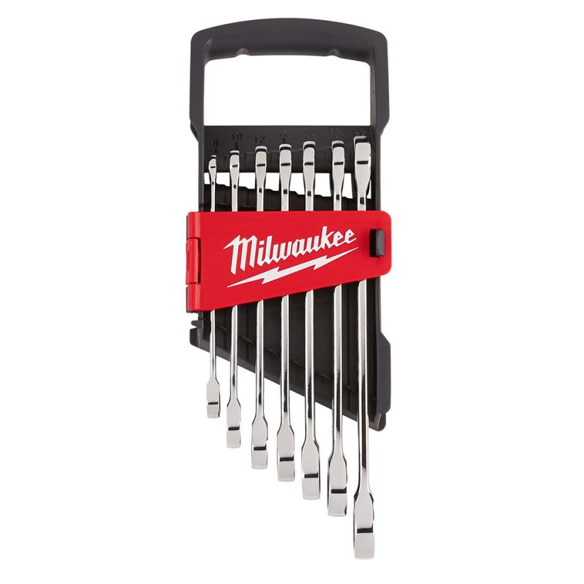 Milwaukee MAX BITE 48-22-9506 Combination Ratcheting Wrench Set, 7 Pieces, Polished Chrome